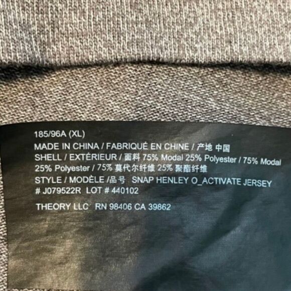 Theory Modal Cotton Core Henley Shirt Gray Pestle Melange Long Sleeve XL - Picture 7 of 9